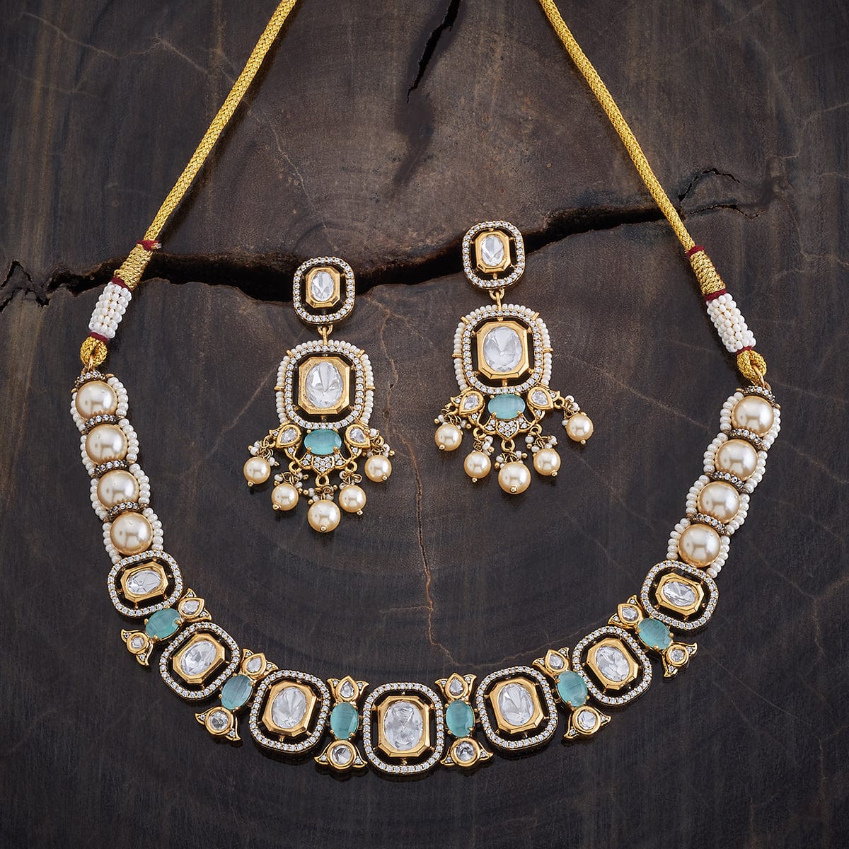Kundan Polki Necklace Color Green Polish Victorian