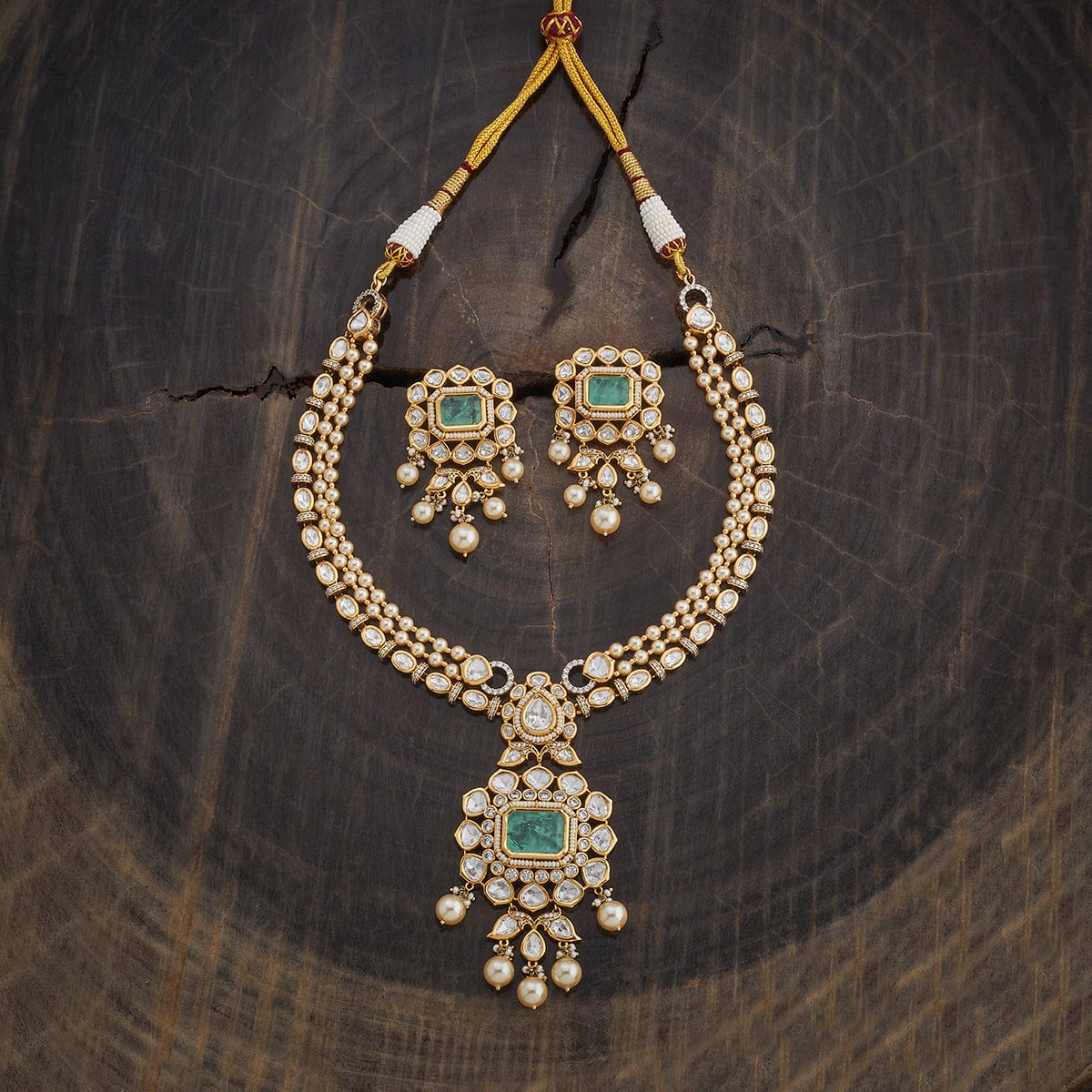 Kundan Polki Necklace Color Green Polish Victorian
