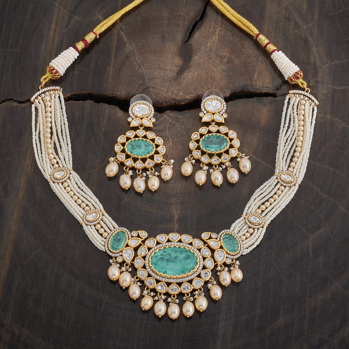 Kundan Polki Necklace Color Green Polish Victorian