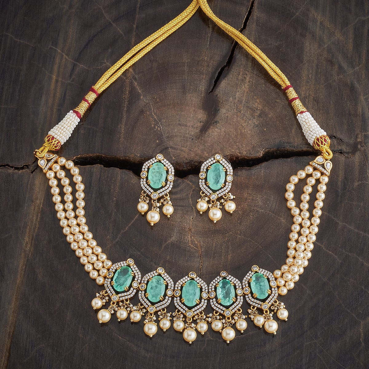 Kundan Polki Necklace Color Green Polish Victorian