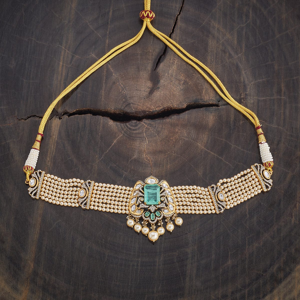 Kundan Polki Necklace Color Green Polish Victorian