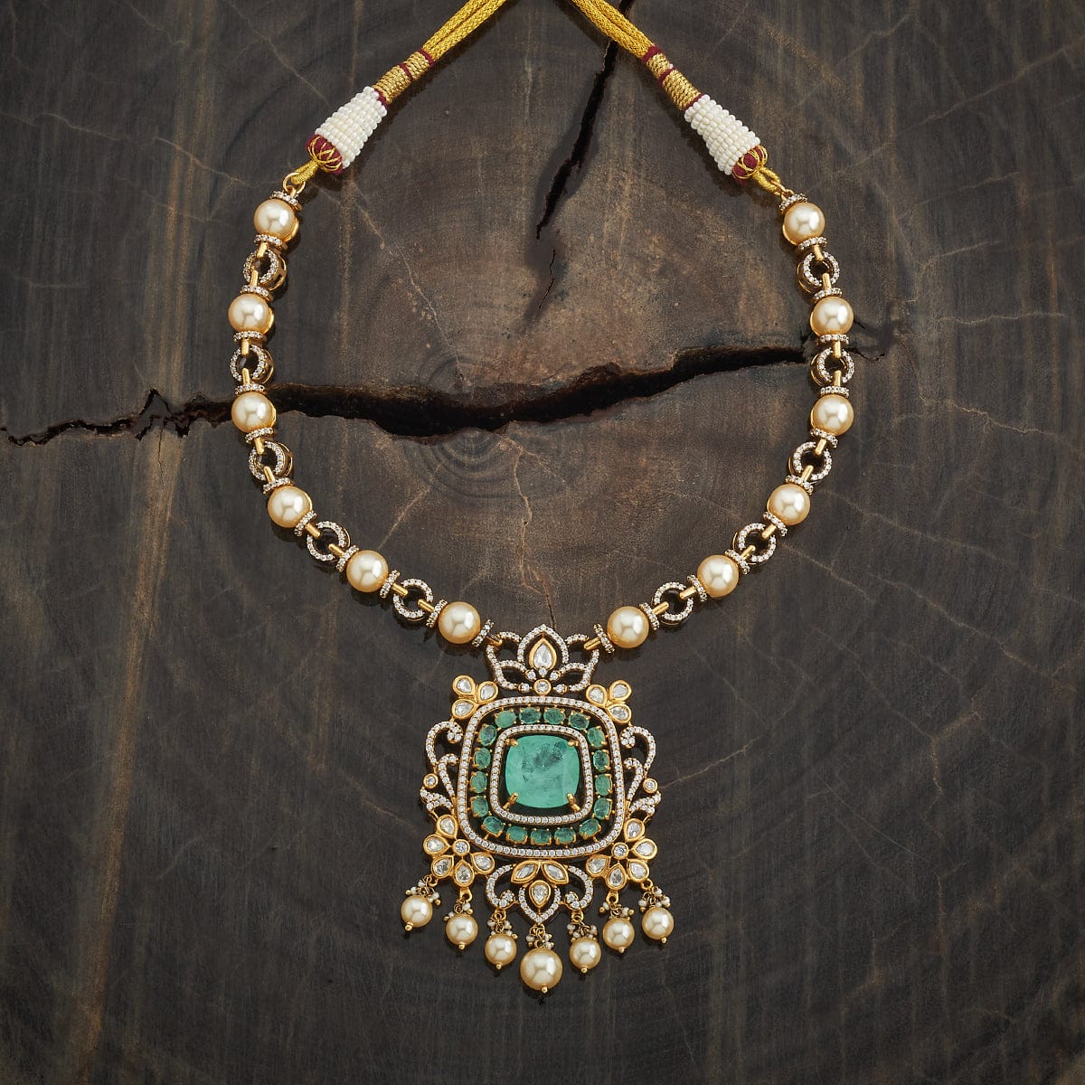 Kundan Polki Necklace Color Green Polish Victorian