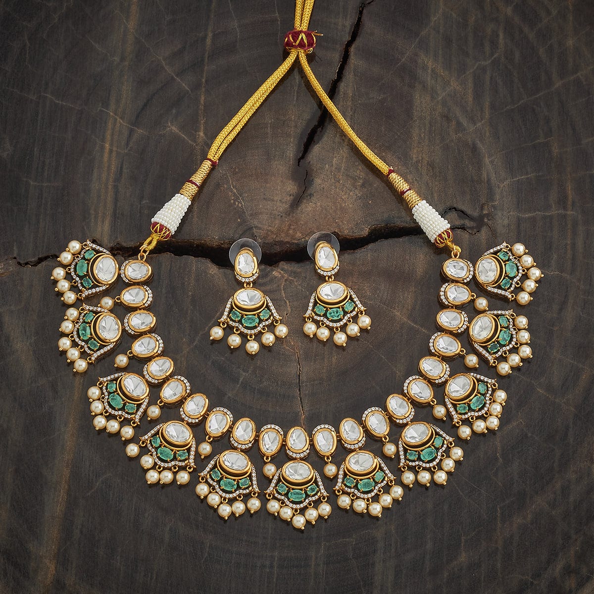 Kundan Polki Necklace Color Green Polish Victorian
