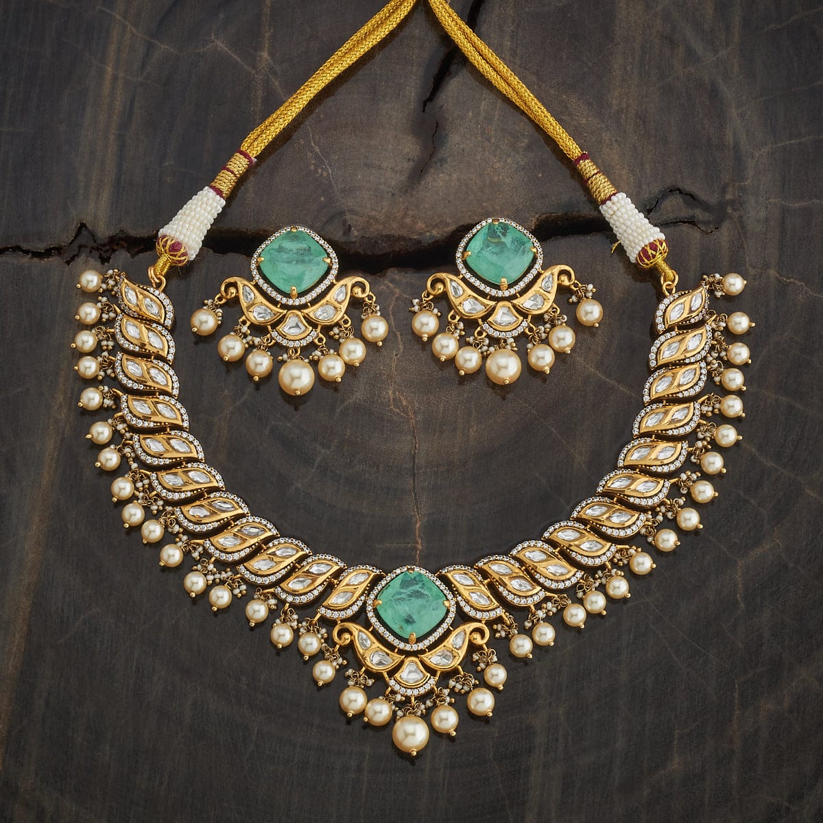 Kundan Polki Necklace Color Green Polish Victorian