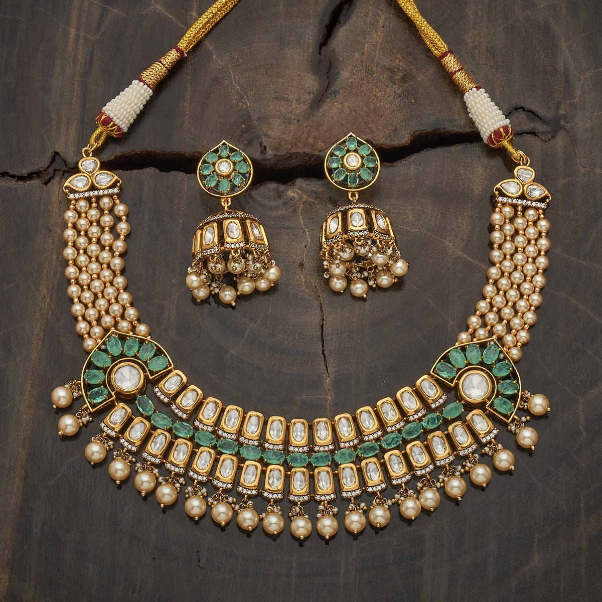 Kundan Polki Necklace Color Green Polish Victorian