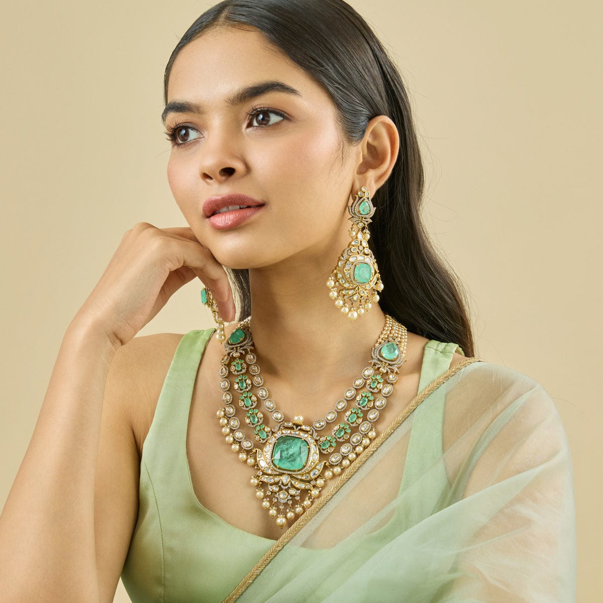 Kundan Polki Necklace Color Mint Polish Victorian