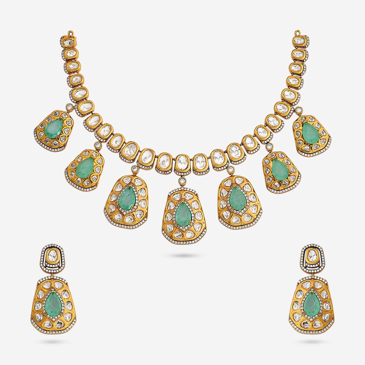 Kundan Polki Necklace Color Green Polish Victorian