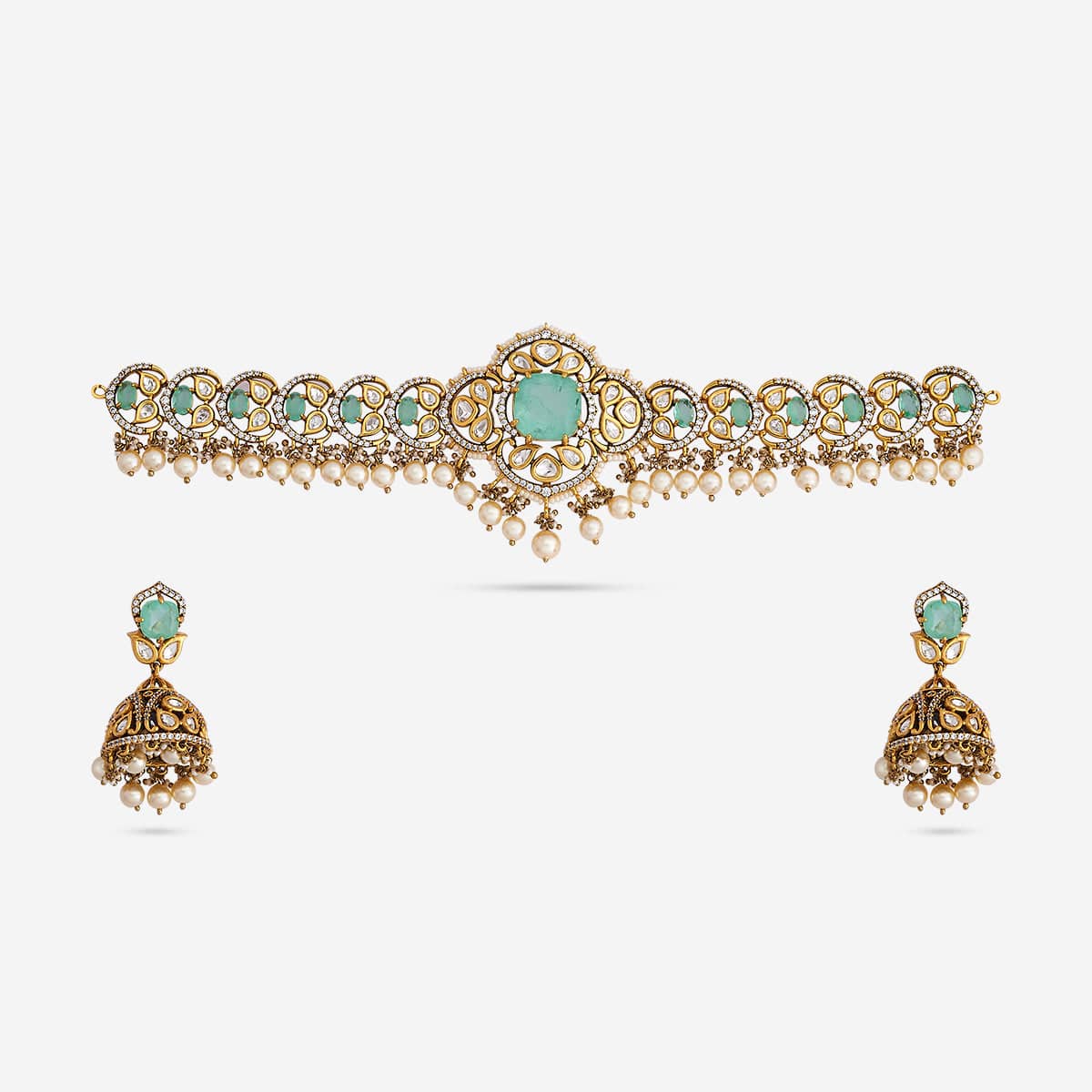 Kundan Polki Necklace Color Green Polish Victorian