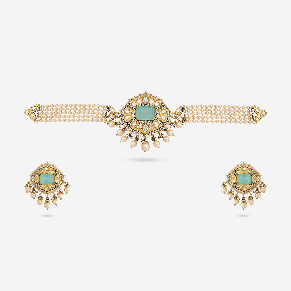 Kundan Polki Necklace Color Green Polish Victorian