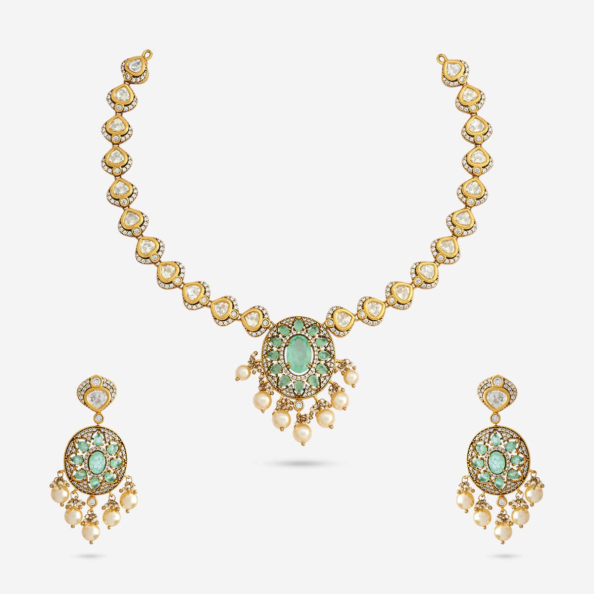 Kundan Polki Necklace Color Green Polish Victorian