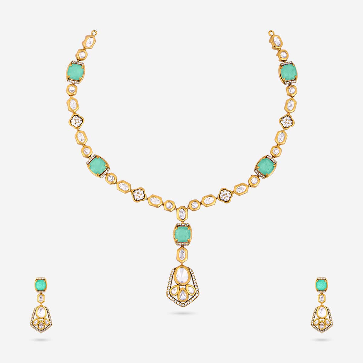 Kundan Polki Necklace Color Green Polish Victorian
