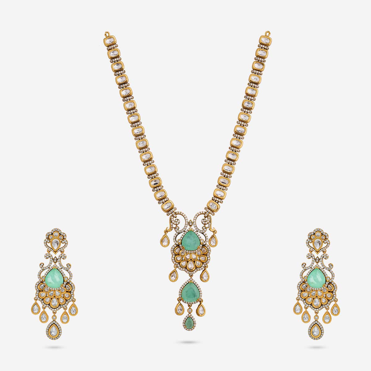 Kundan Polki Necklace Color Green Polish Victorian