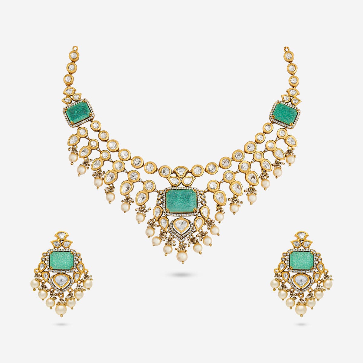 Kundan Polki Necklace Color Green Polish Victorian
