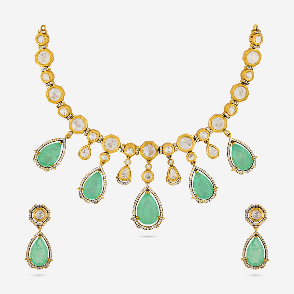 Kundan Polki Necklace Color Green Polish Victorian