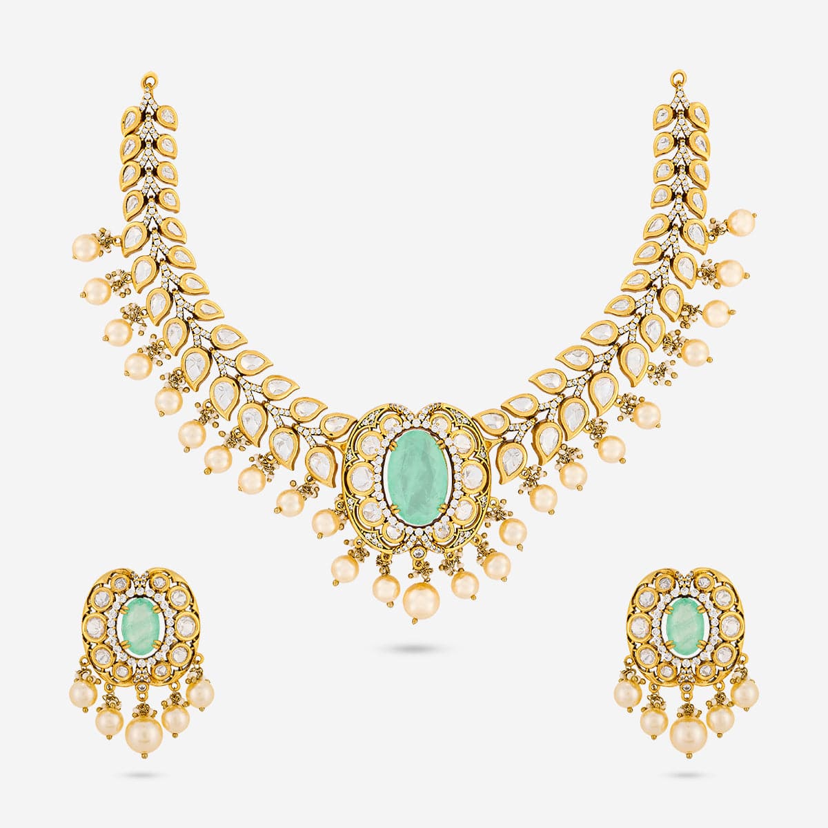 Kundan Polki Necklace Color Mint Polish Victorian