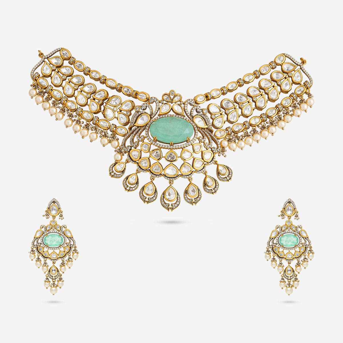 Kundan Polki Necklace Color Mint Polish Victorian