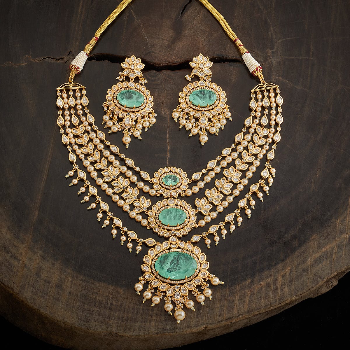 Kundan Polki Necklace Color Green Polish Victorian