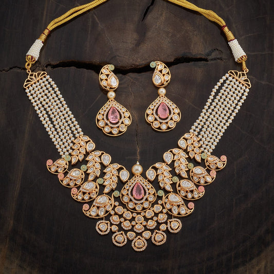 Kundan Polki Necklace Color Pink-Mint Polish Gold
