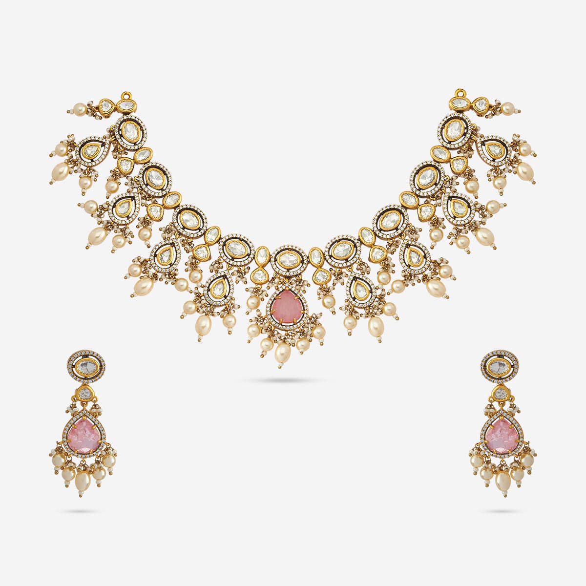 Kundan Polki Necklace Color Green Polish Gold