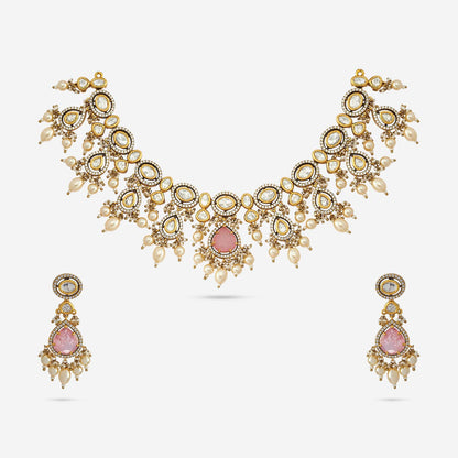 Kundan Polki Necklace Color Green Polish Gold