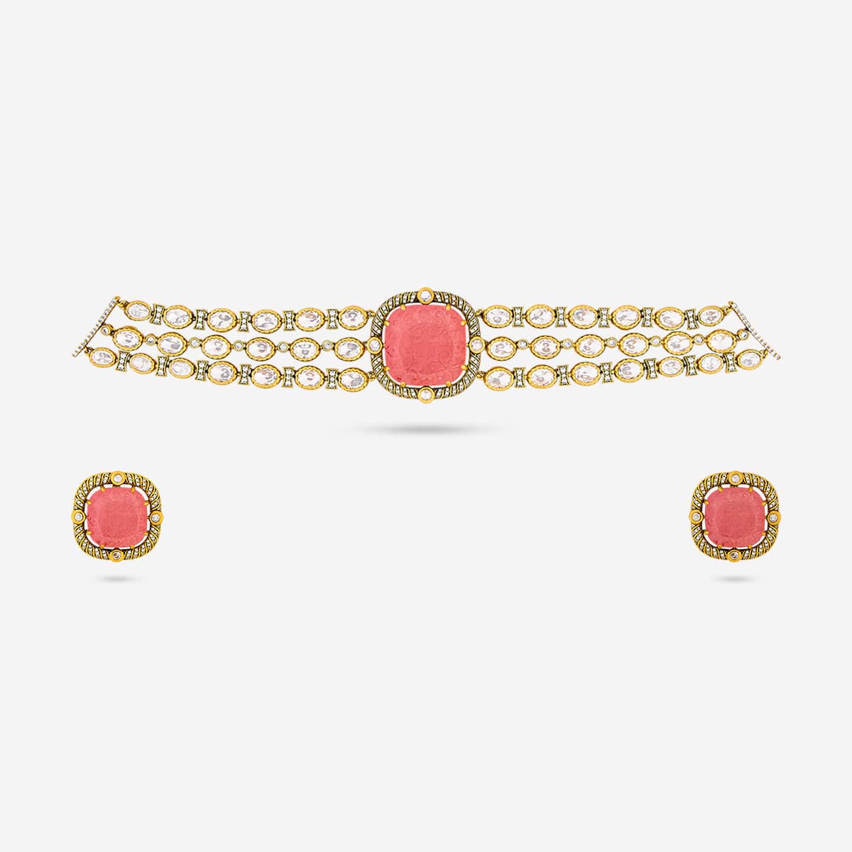 Kundan Polki Necklace Color Green Polish Victorian