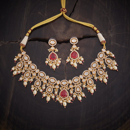 Kundan Polki Necklace Color Green Polish Gold
