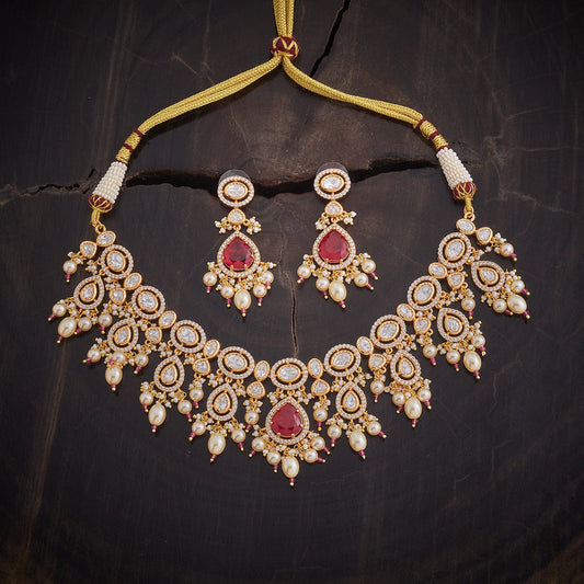 Kundan Polki Necklace Color Green Polish Gold
