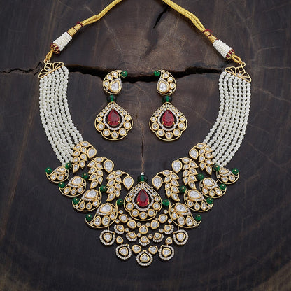 Kundan Polki Necklace Color Pink-Mint Polish Gold
