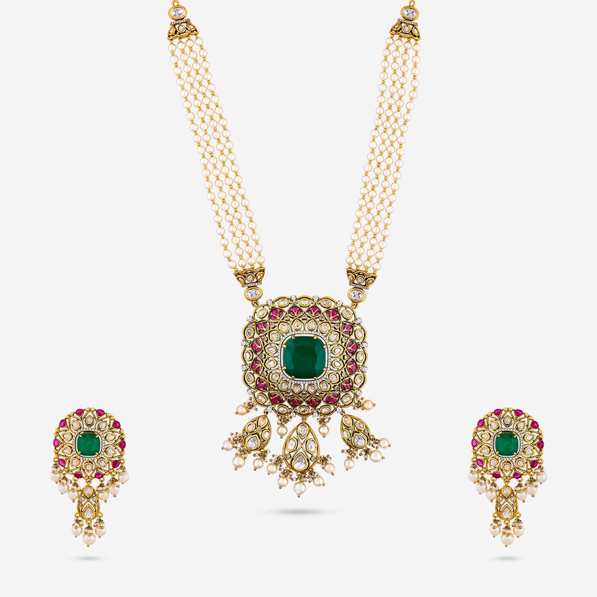 Kundan Polki Necklace Color Ruby-Green Polish Victorian