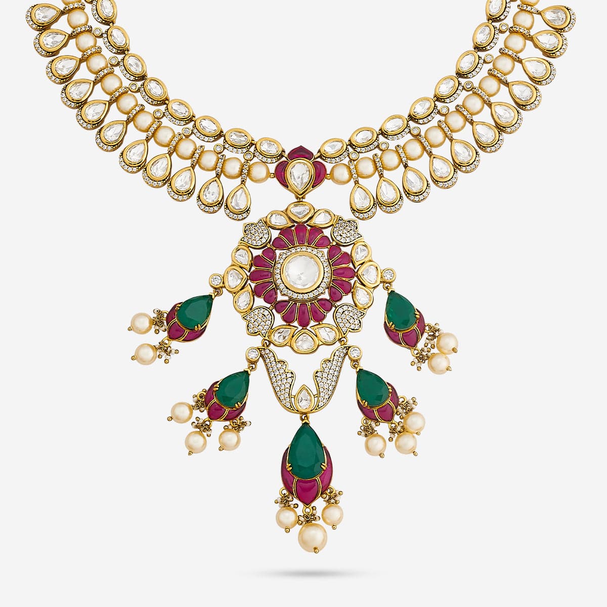 Kundan Polki Necklace Color Ruby-Green Polish Victorian