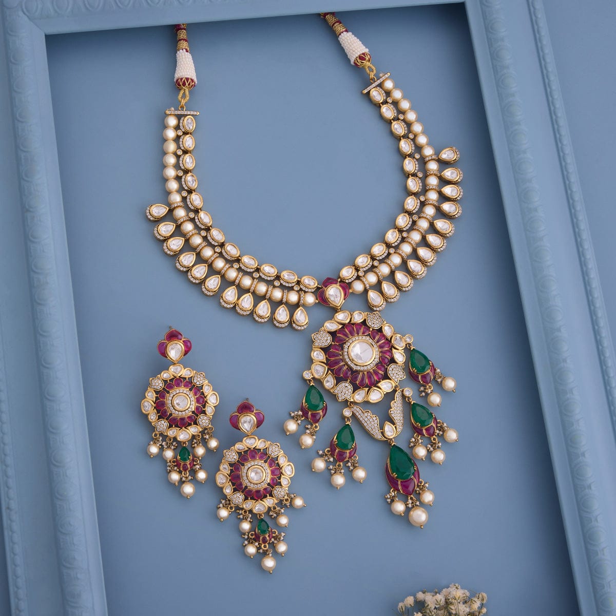 Kundan Polki Necklace Color Ruby-Green Polish Victorian