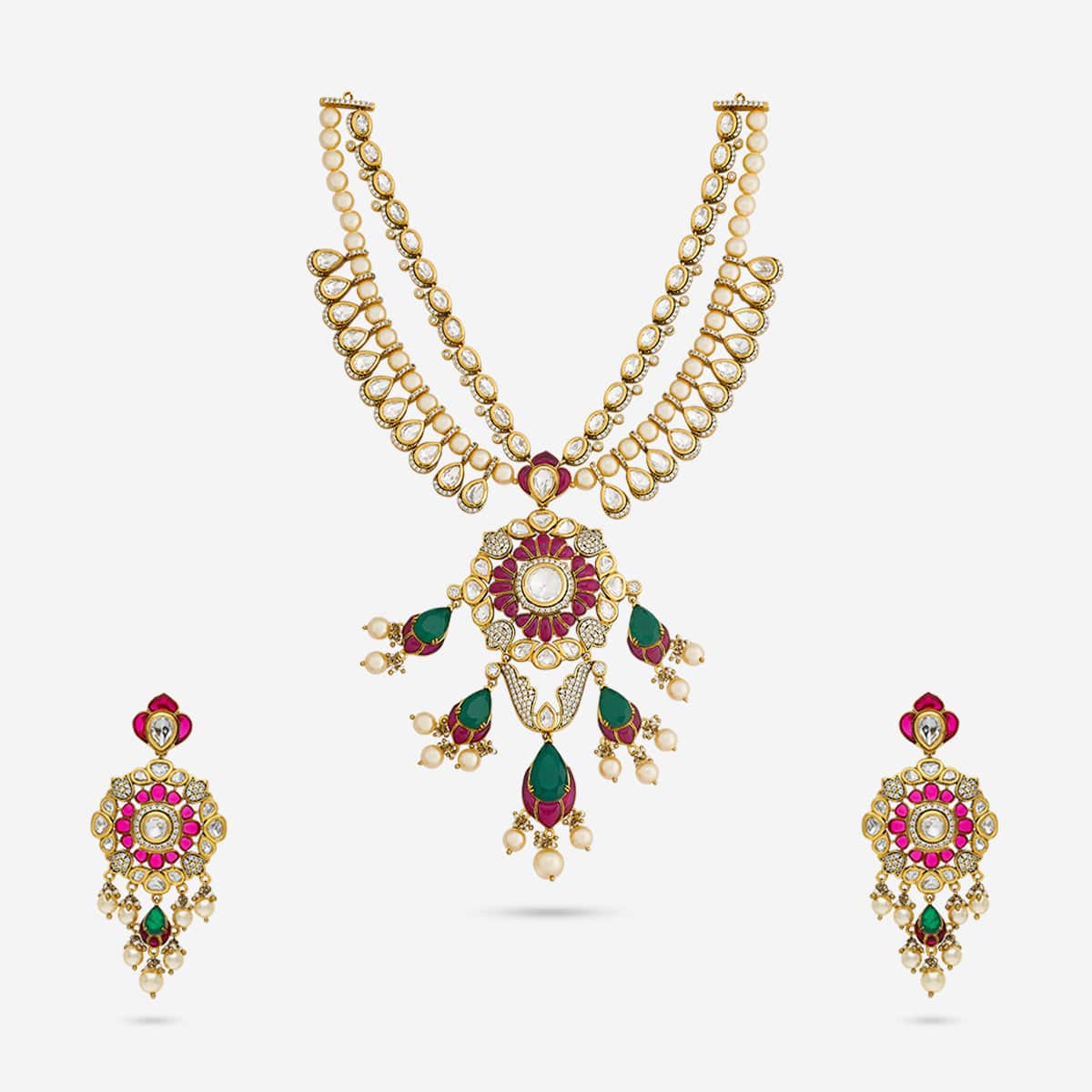 Kundan Polki Necklace Color Ruby-Green Polish Victorian