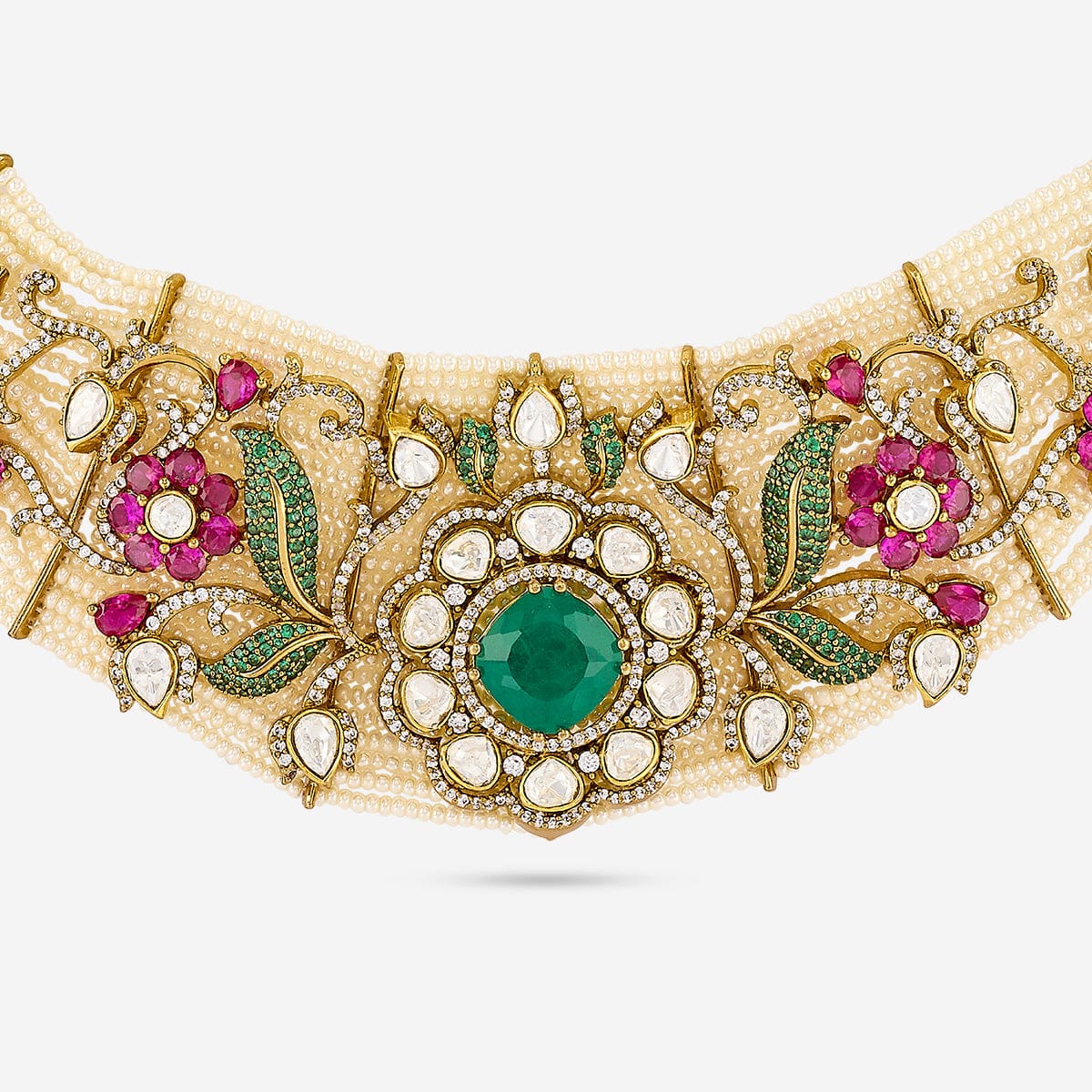 Kundan Polki Necklace Color Ruby-Green Polish Victorian