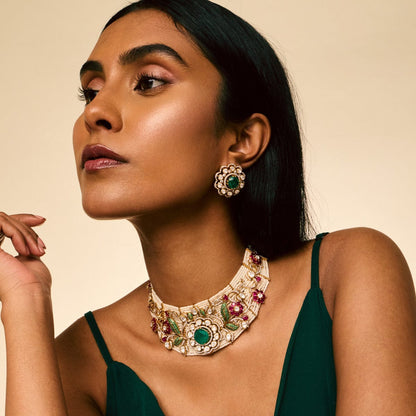 Kundan Polki Necklace Color Ruby-Green Polish Victorian