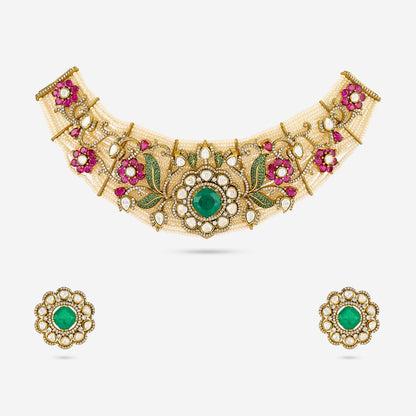 Kundan Polki Necklace Color Ruby-Green Polish Victorian