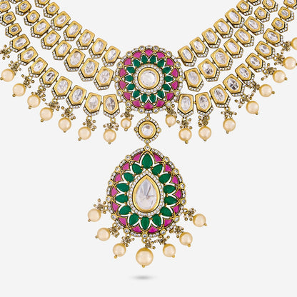 Kundan Polki Necklace Color Ruby-Green Polish Victorian