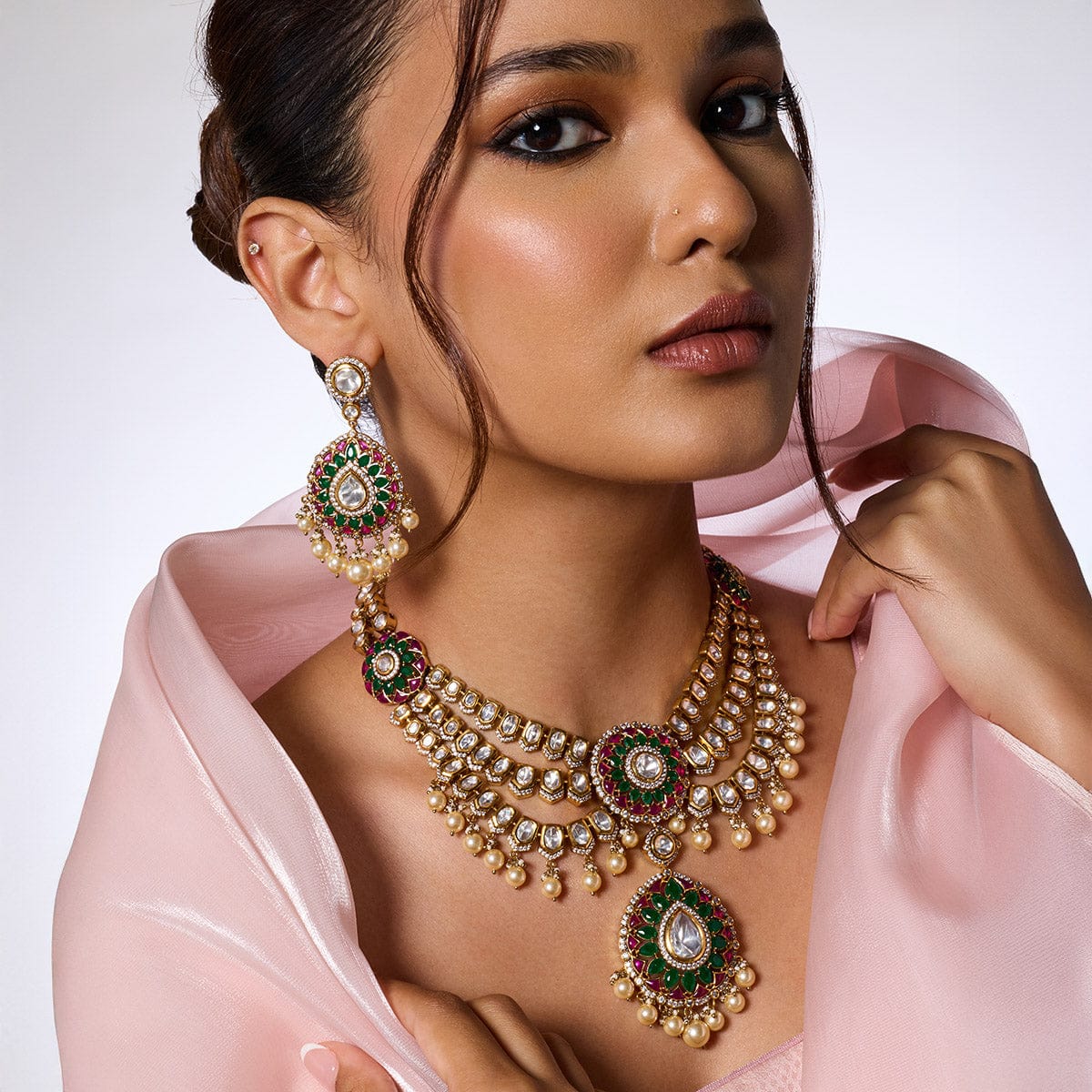 Kundan Polki Necklace Color Ruby-Green Polish Victorian