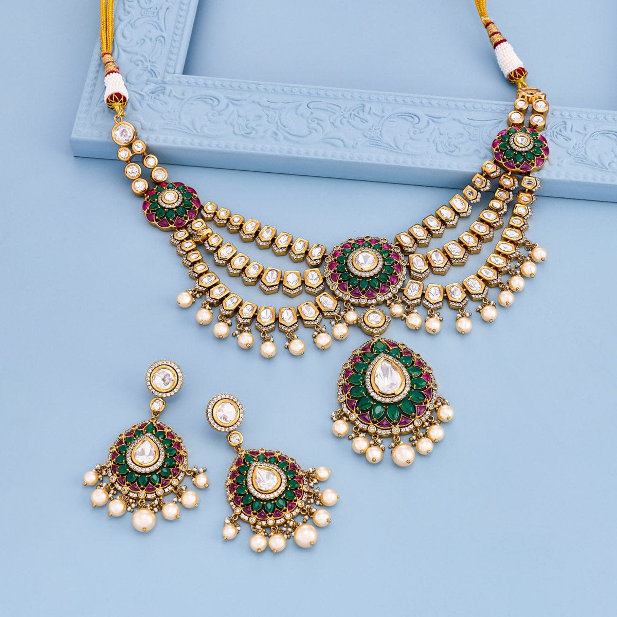 Kundan Polki Necklace Color Ruby-Green Polish Victorian