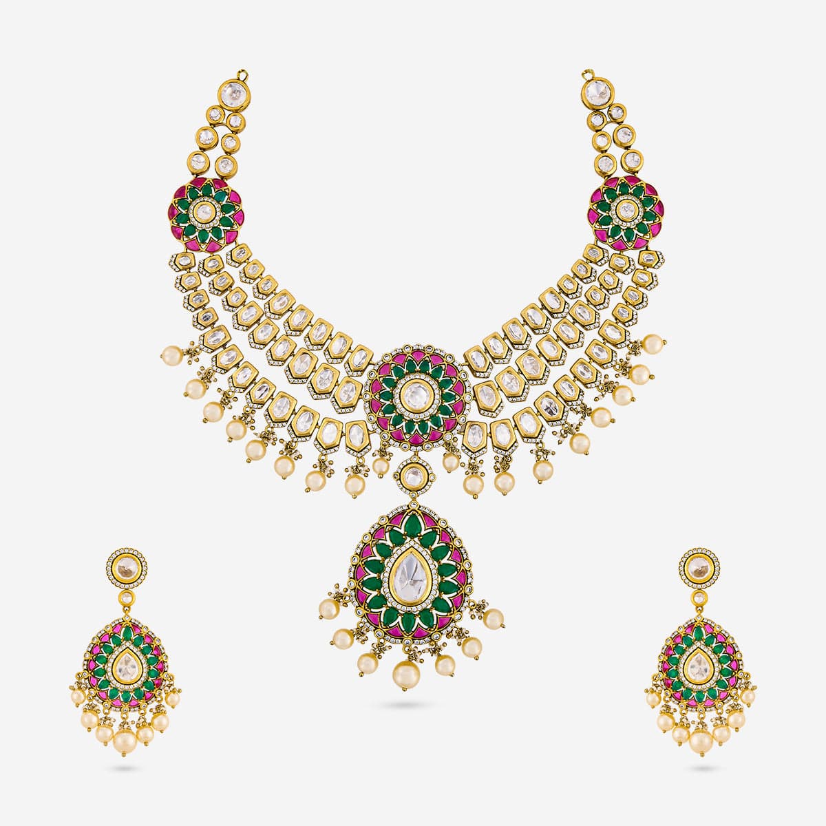 Kundan Polki Necklace Color Ruby-Green Polish Victorian