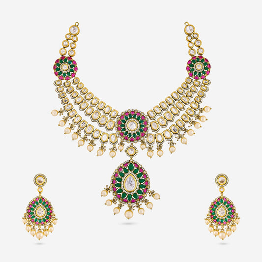 Kundan Polki Necklace Color Ruby-Green Polish Victorian