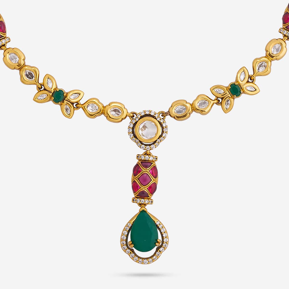 Kundan Polki Necklace Color Ruby-Green Polish Victorian