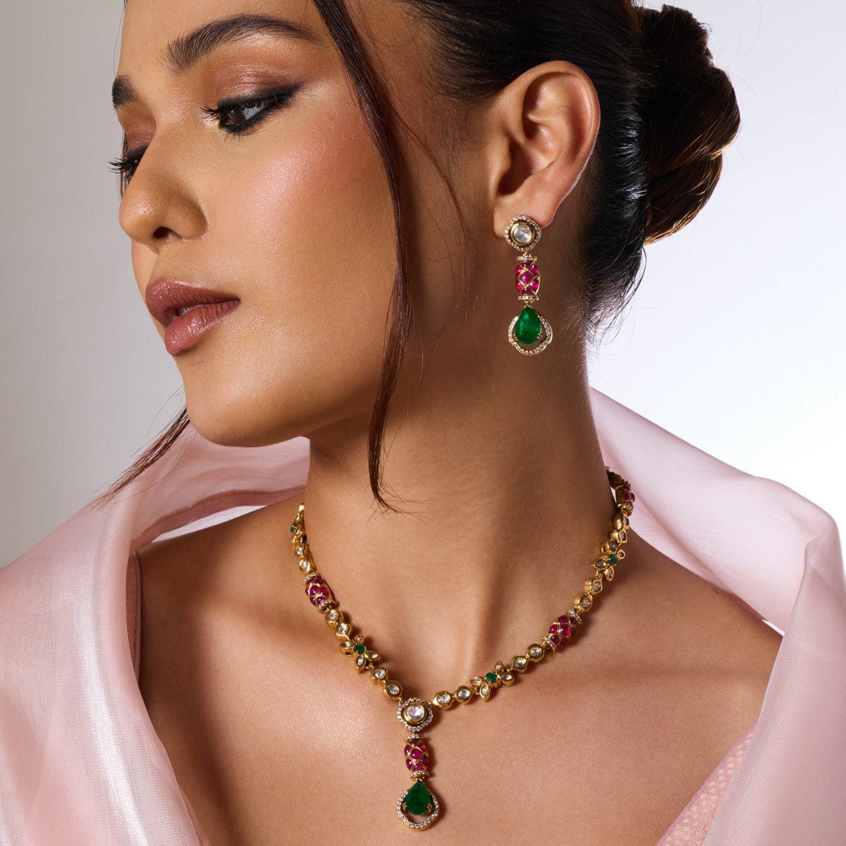 Kundan Polki Necklace Color Ruby-Green Polish Victorian