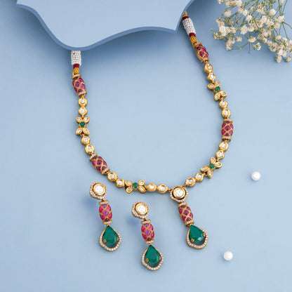Kundan Polki Necklace Color Ruby-Green Polish Victorian