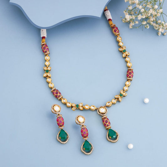 Kundan Polki Necklace Color Ruby-Green Polish Victorian