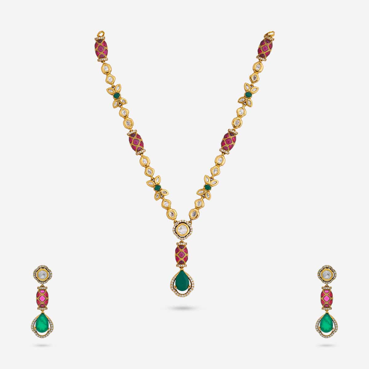 Kundan Polki Necklace Color Ruby-Green Polish Victorian