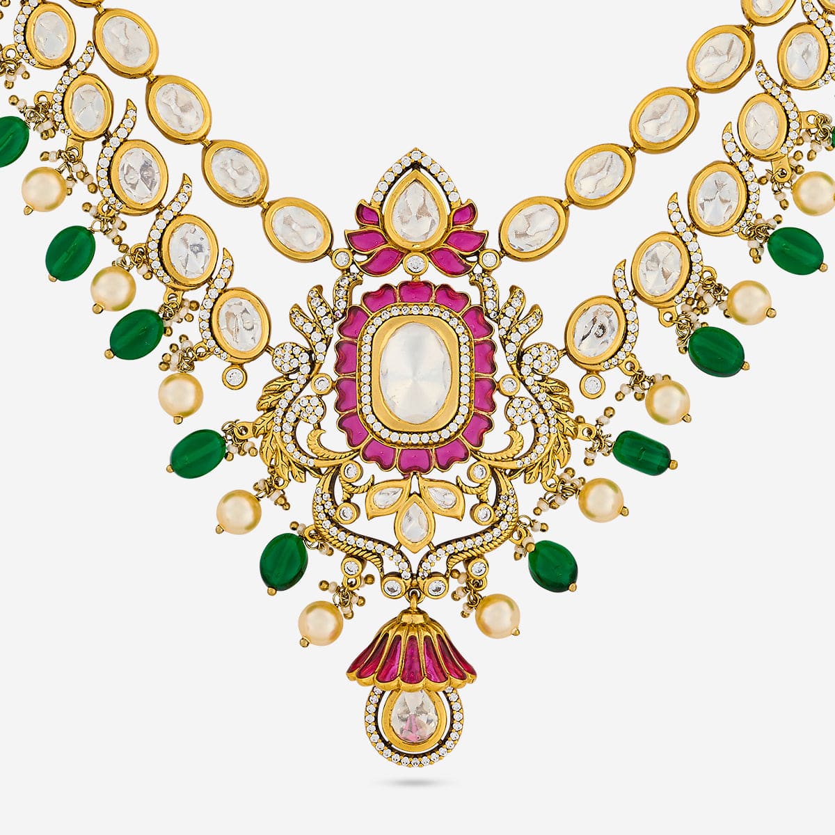 Kundan Polki Necklace Color Ruby-Green Polish Victorian