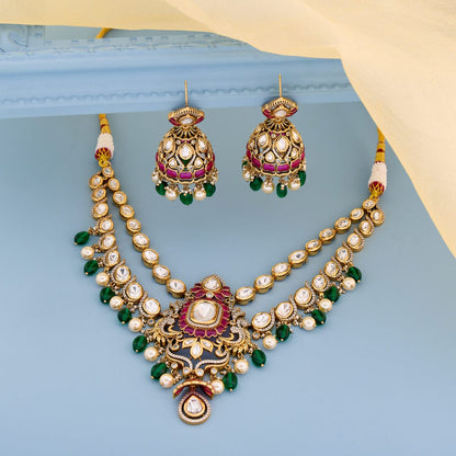 Kundan Polki Necklace Color Ruby-Green Polish Victorian