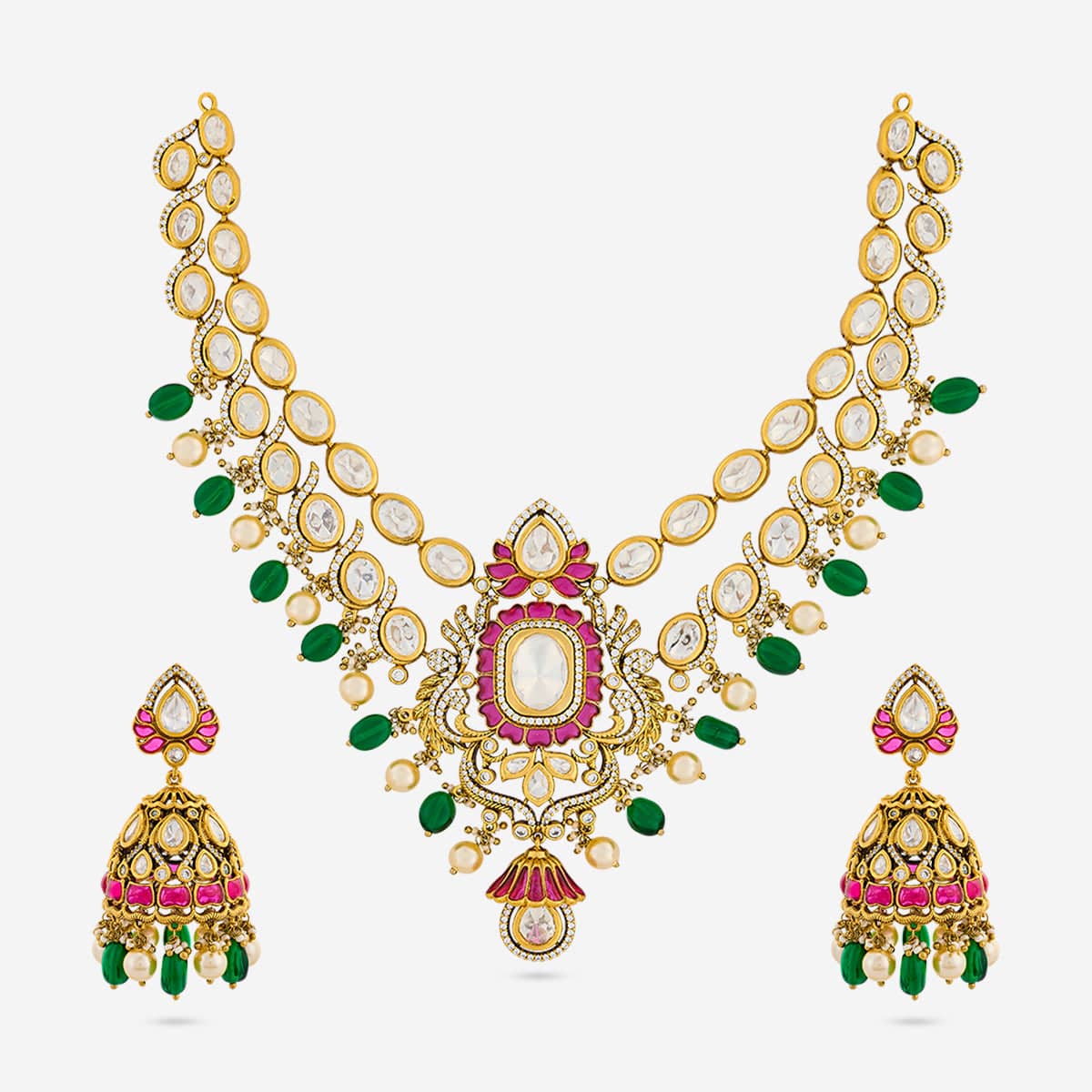 Kundan Polki Necklace Color Ruby-Green Polish Victorian