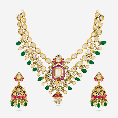 Kundan Polki Necklace Color Ruby-Green Polish Victorian