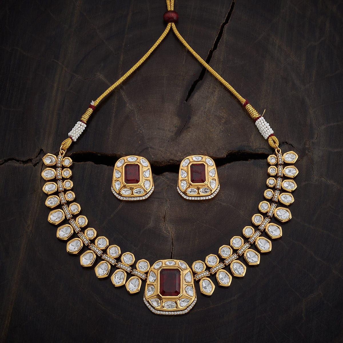 Kundan Polki Necklace Color Green Polish Victorian